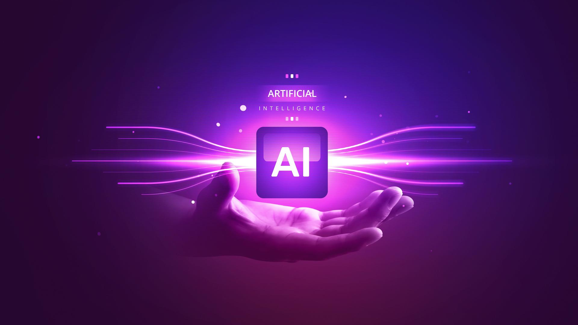 AI Intelligence with Artificial Technology and Digital Data Network Connection System Power by Hand.